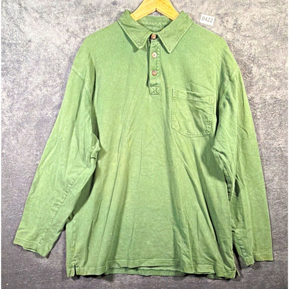 Duluth Trading Co Longtail T Polo Men's XL Green Long Sleeve Solid Cotton Pocket